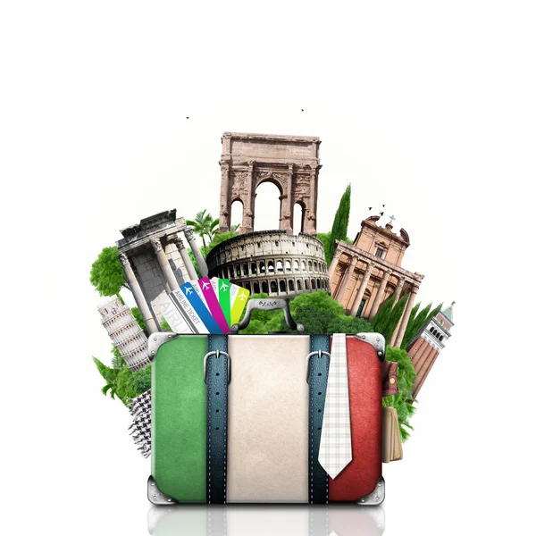 Italy, attractions Italy and retro suitcase — Stock Photo, Image