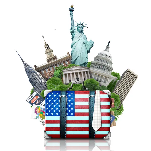 USA, landmarks USA, suitcase and New York Εικόνα Αρχείου