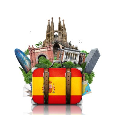 Spain, landmarks Madrid and Barcelona, travel clipart
