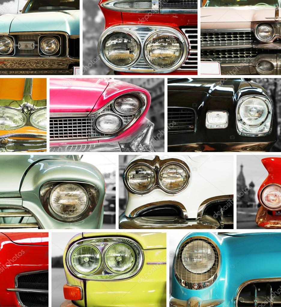 Classic cars, retro automobile collage