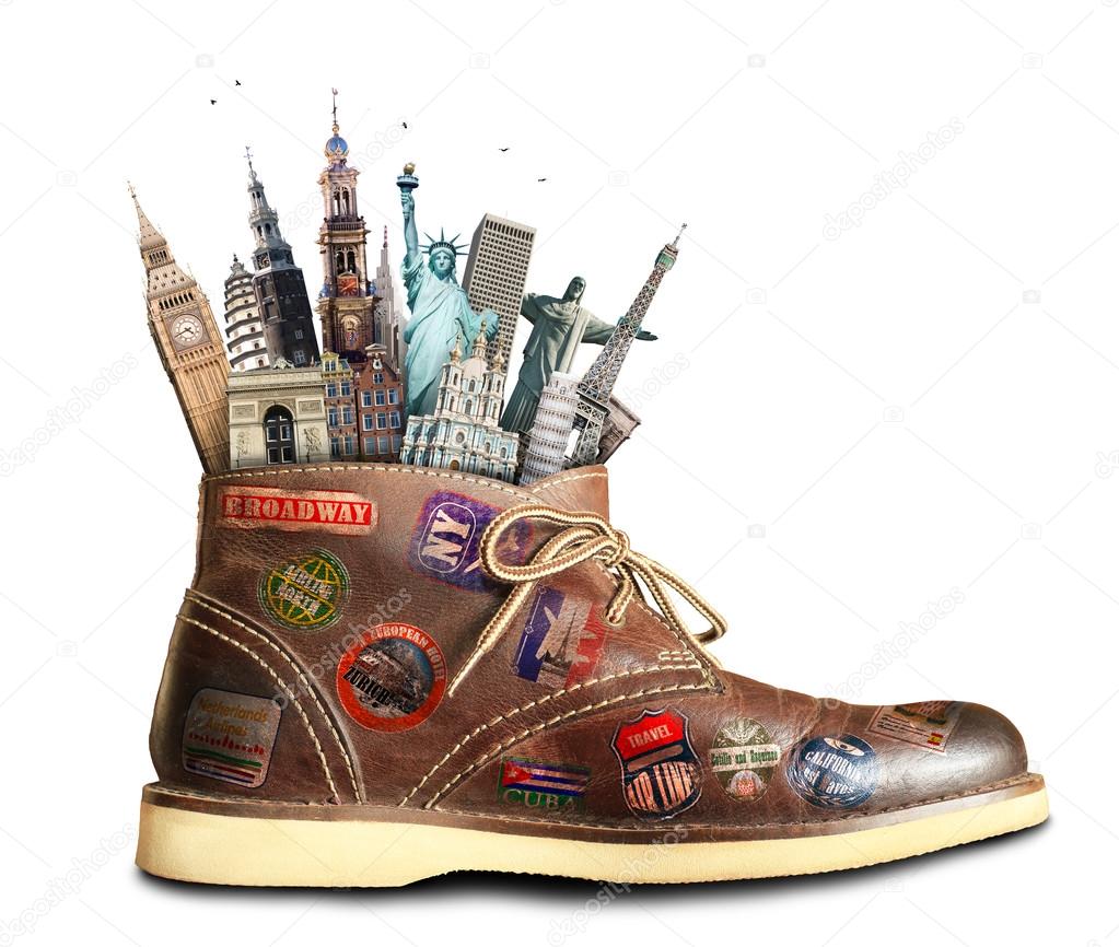 Travel, shoes and landmarks
