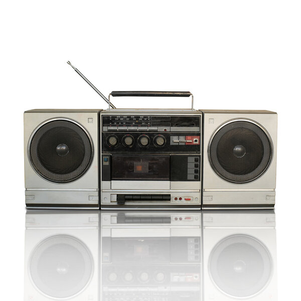 Retro recorder, audio system on the white background
