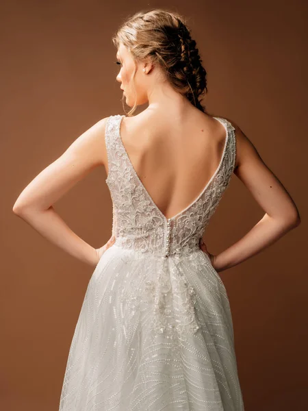 Luxury Shiny Lace Wedding Dress Summer Backless Sleeveless Bridal Gown Stock Image