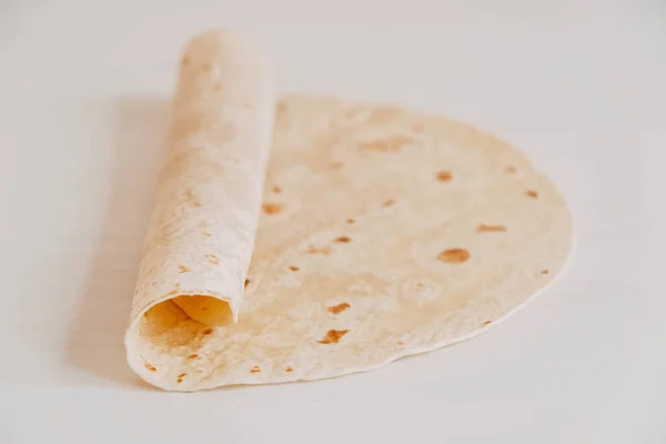 Thin Pita Bread White Wooden Table Background — Stock Photo, Image