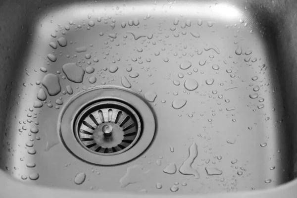 Water Drops Metal Sink Stainless Steel Kitchen Sink Hole — стоковое фото