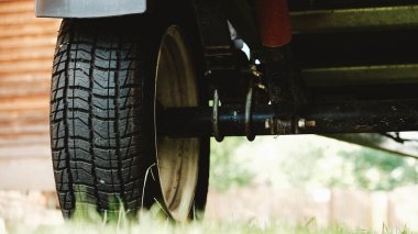 Wheel with a rubber tread from a car trailer.