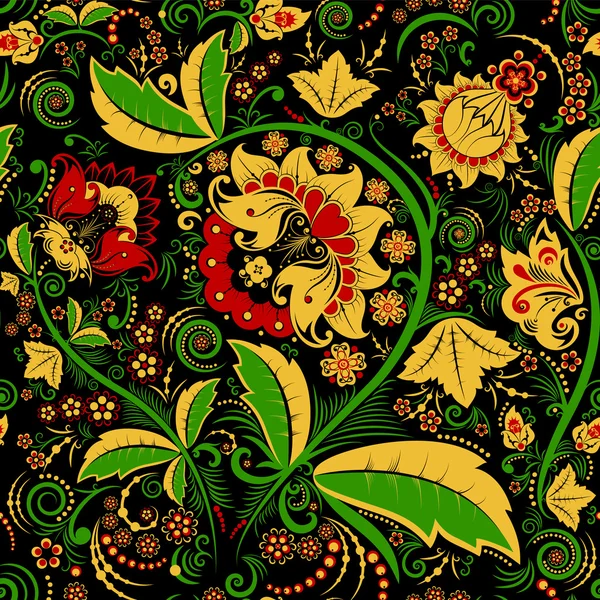 Patrón floral hohloma inconsútil — Vector de stock