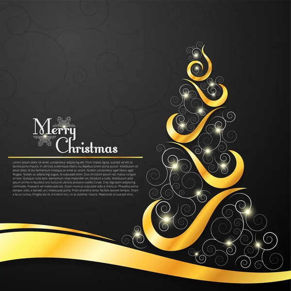 Christmas tree on decorative black background — Stock Vector