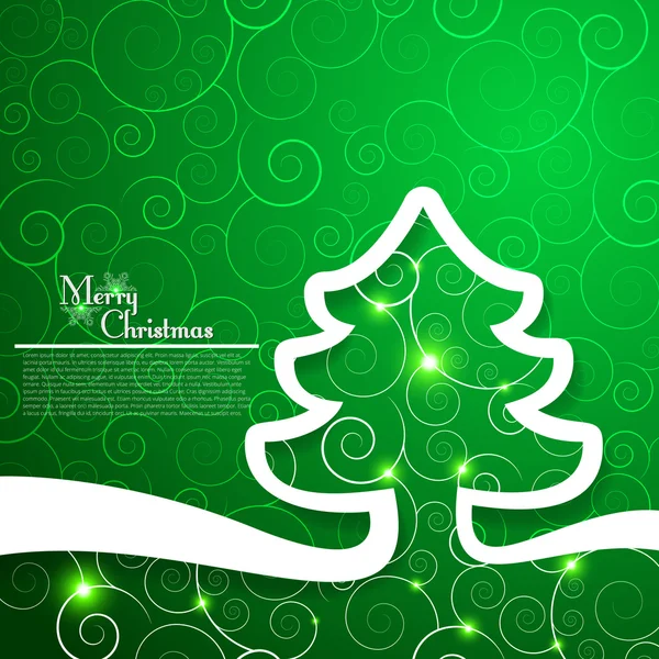 Christmas tree on decorative green background — Stock Vector