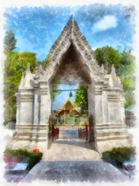 Tayland suluboya tarzının antik mimarisi empresyonist resim.