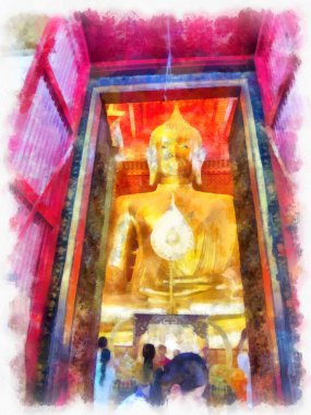 Tayland suluboya tarzının antik mimarisi empresyonist resim.