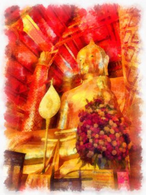 Tayland suluboya tarzının antik mimarisi empresyonist resim.