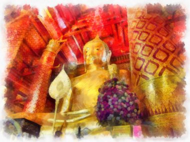 Tayland suluboya tarzının antik mimarisi empresyonist resim.