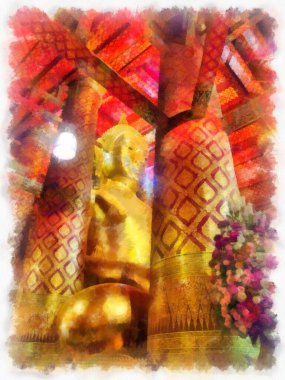 Tayland suluboya tarzının antik mimarisi empresyonist resim.