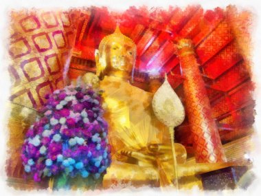 Tayland suluboya tarzının antik mimarisi empresyonist resim.