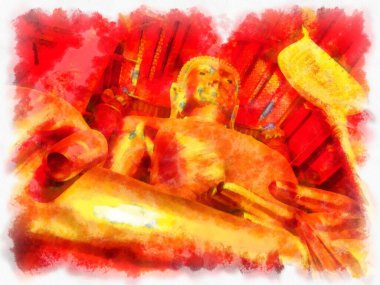 Tayland suluboya tarzının antik mimarisi empresyonist resim.