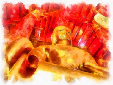 Tayland suluboya tarzının antik mimarisi empresyonist resim.