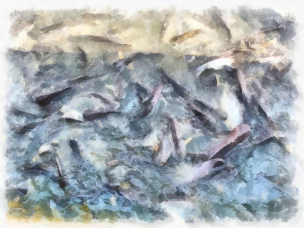Scramble Peixe Para Alimentos Aquarela Estilo Ilustração Impressionista Pintura — Fotografia de Stock