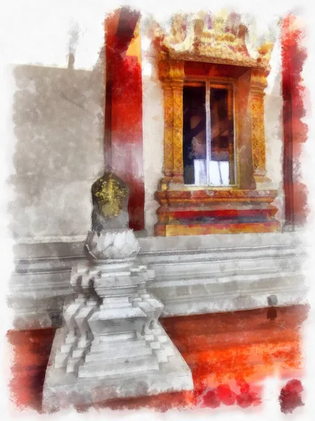 Tayland suluboya tarzının antik mimarisi empresyonist resim.