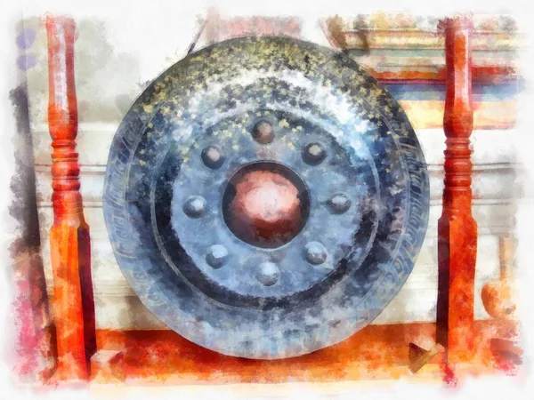 büyük antik müzik enstrümanı suluboya stili çizim izlenimcisi.