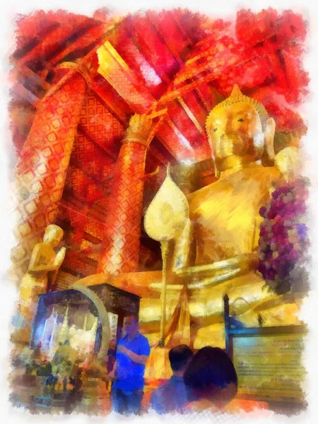 Tayland suluboya tarzının antik mimarisi empresyonist resim.