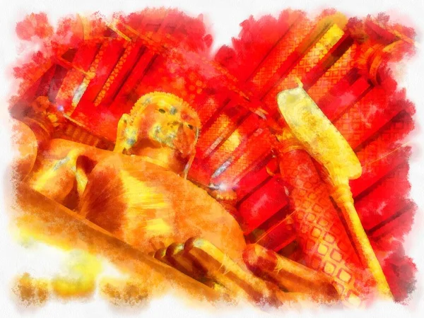 Tayland suluboya tarzının antik mimarisi empresyonist resim.