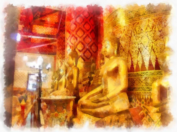 Tayland suluboya tarzının antik mimarisi empresyonist resim.