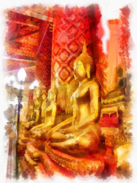 Architecture Ancienne Thaïlande Aquarelle Style Illustration Peinture Impressionniste — Photo