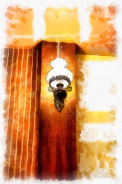 Antika duvar lambası suluboya resim çizimi.