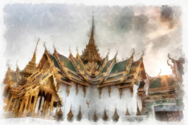Акварель Большого Дворца Бангкока — стоковое фото