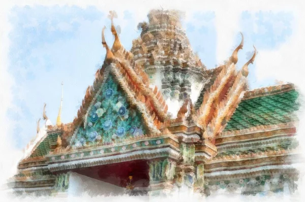 Bangkok Grand Palace Akvarell Stílusú Illusztráció Impresszionista Festmény — Stock Fotó