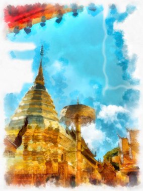 Wat Doi Suthep tapınağı Chiang Mai Tayland suluboya resim sanatçısı.