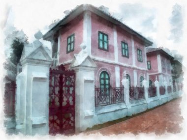 Gotik mimari Illustration suluboya stili çizim empresyonisti.