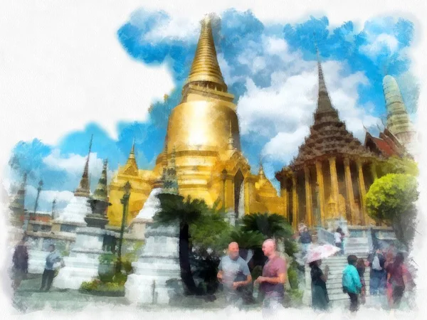 Bangkok Grand Palace Aquarell Stil Illustration Impressionistische Malerei — Stockfoto