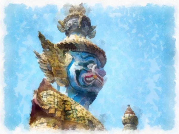 曼谷大殿水彩画风格图解印象派绘画 — 图库照片