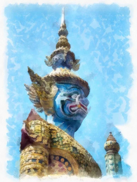 Μπανγκόκ Grand Palace Ακουαρέλα Στυλ Εικονογράφηση Ιμπρεσιονιστική Ζωγραφική — Φωτογραφία Αρχείου