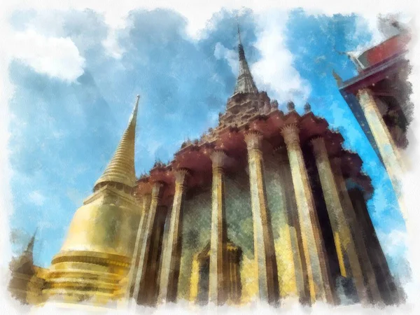 Bangkok Grand Palace Watercolor Style Illustration Impressionist Painting — Stock Photo, Image