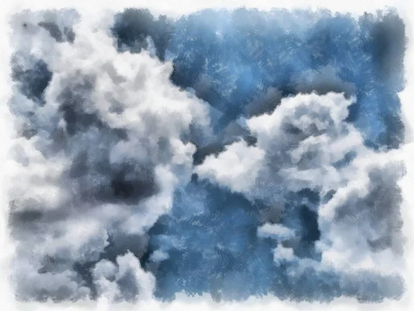 空と雲水彩風のイラスト印象派絵画 — ストック写真