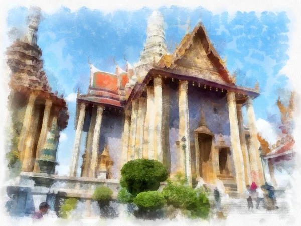 Bangkok Grand Palace Akvarell Stil Illustration Impressionist Målning — Stockfoto