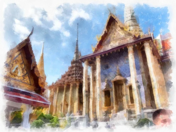 Bangkok Grand Palace Akvarell Stílusú Illusztráció Impresszionista Festmény — Stock Fotó