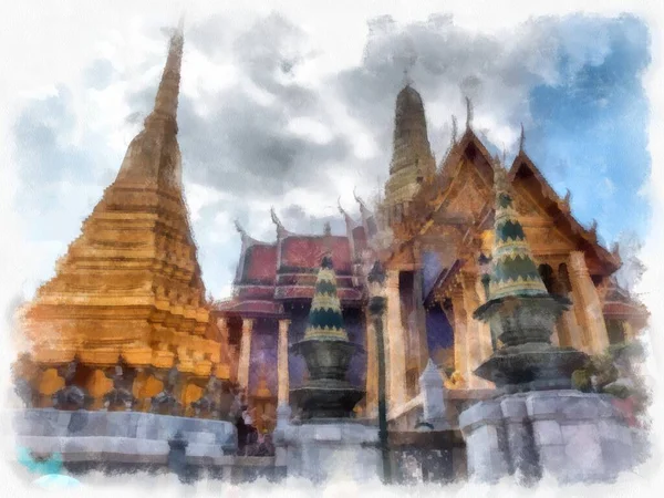 Bangkok Grand Palace Akvarell Stílusú Illusztráció Impresszionista Festmény — Stock Fotó