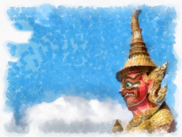 曼谷大殿水彩画风格图解印象派绘画 — 图库照片