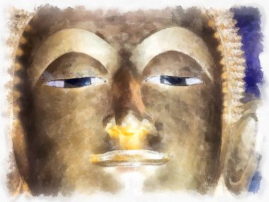 Altın Buda heykeli suluboya resim çizimine bakıyor.