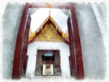Tayland suluboya tarzının antik mimarisi empresyonist resim.