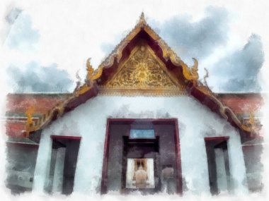 Tayland suluboya tarzının antik mimarisi empresyonist resim.