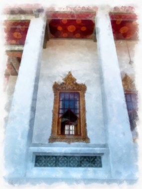 Tayland suluboya tarzının antik mimarisi empresyonist resim.