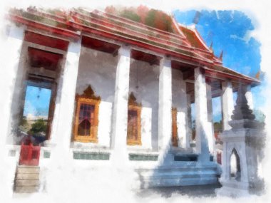 Tayland suluboya tarzının antik mimarisi empresyonist resim.
