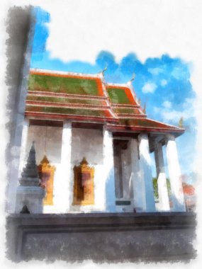 Tayland suluboya tarzının antik mimarisi empresyonist resim.
