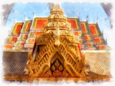 Tayland suluboya tarzının antik mimarisi empresyonist resim.