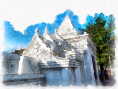 Tayland suluboya tarzının antik mimarisi empresyonist resim.